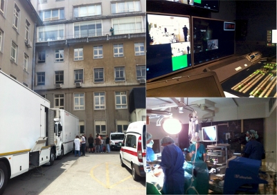 The broadcast set up at Santa Maria Hospital, Lisbon