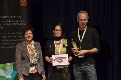 Vicky Vermeulen and Swen Vincke receiving their award from Marina De Moerlooze Vicky Vermeulen and Swen Vincke receiving their award from Marina De Moerlooze