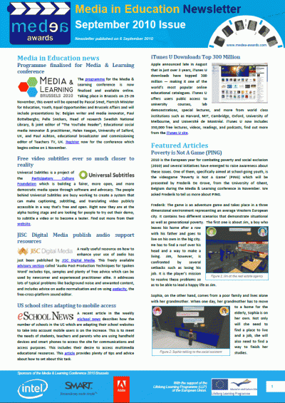 Screenshot of Media in Education Newsletter September's issue