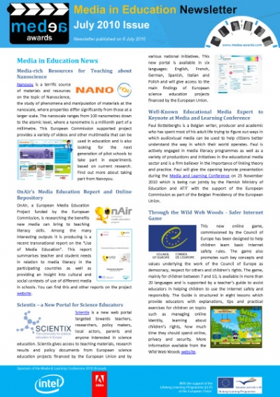 Media in Education Newsletter July Issue Media in Education Newsletter July Issue Screenshot of first page