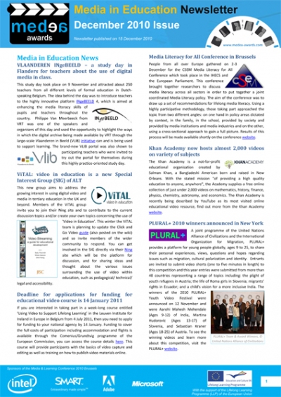 front page of the December issue of Media in Education front page of the December issue of Media in Education
