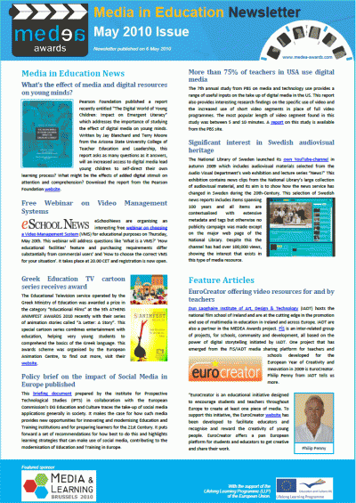 The May issue of the Media in Education Newsletter Screenshot of the May issue of the Media in Education Newsletter
