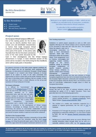 September Edition of Re.ViCa Newsletter