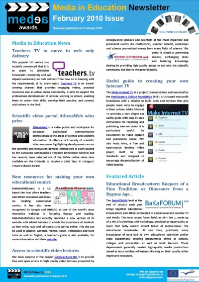 Cover February Newsletter Media in Education