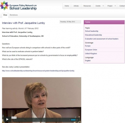 Portal page showing interview with Prof. Jacqueline Lumby,