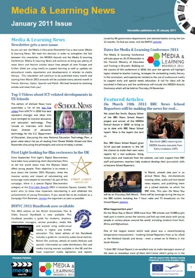 Front page of Media & Learning News