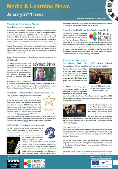 Front page of Media & Learning News Front page of Media & Learning News