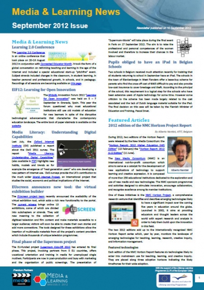 cover of September issue of Media & Learning News