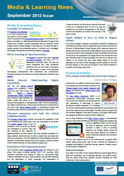 September issue of Media & Learning News cover of September issue of Media & Learning News