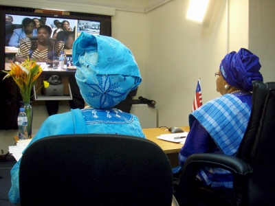 President Johnson Sirleaf and Yvette Chesson-Wureh during the Dialogue