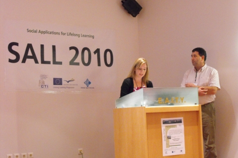 Cara Roche and Jim O'Sullivan presenting the Irish schools experience in Patras, Greece