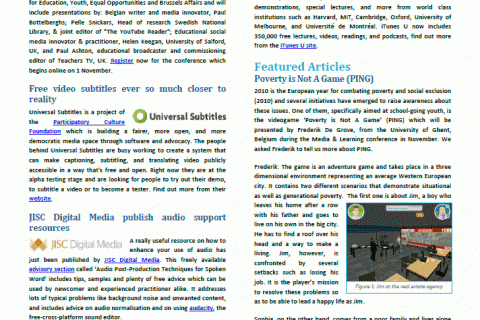 Screenshot of Media in Education Newsletter September's issue