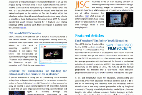 Media in Education Newsletter - first page of August 2010 issue