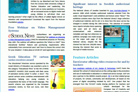 Screenshot of the May issue of the Media in Education Newsletter