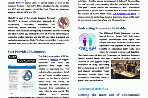 Front page of April edition of Media in Education Newsletter