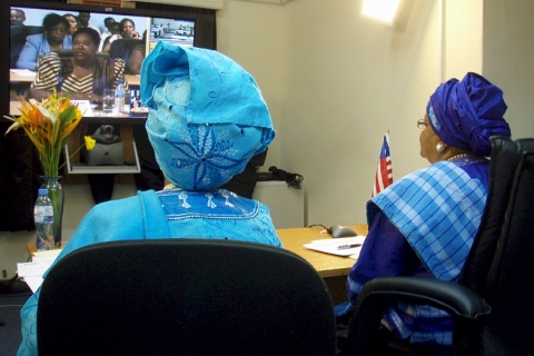 President Johnson Sirleaf and Yvette Chesson-Wureh during the Dialogue